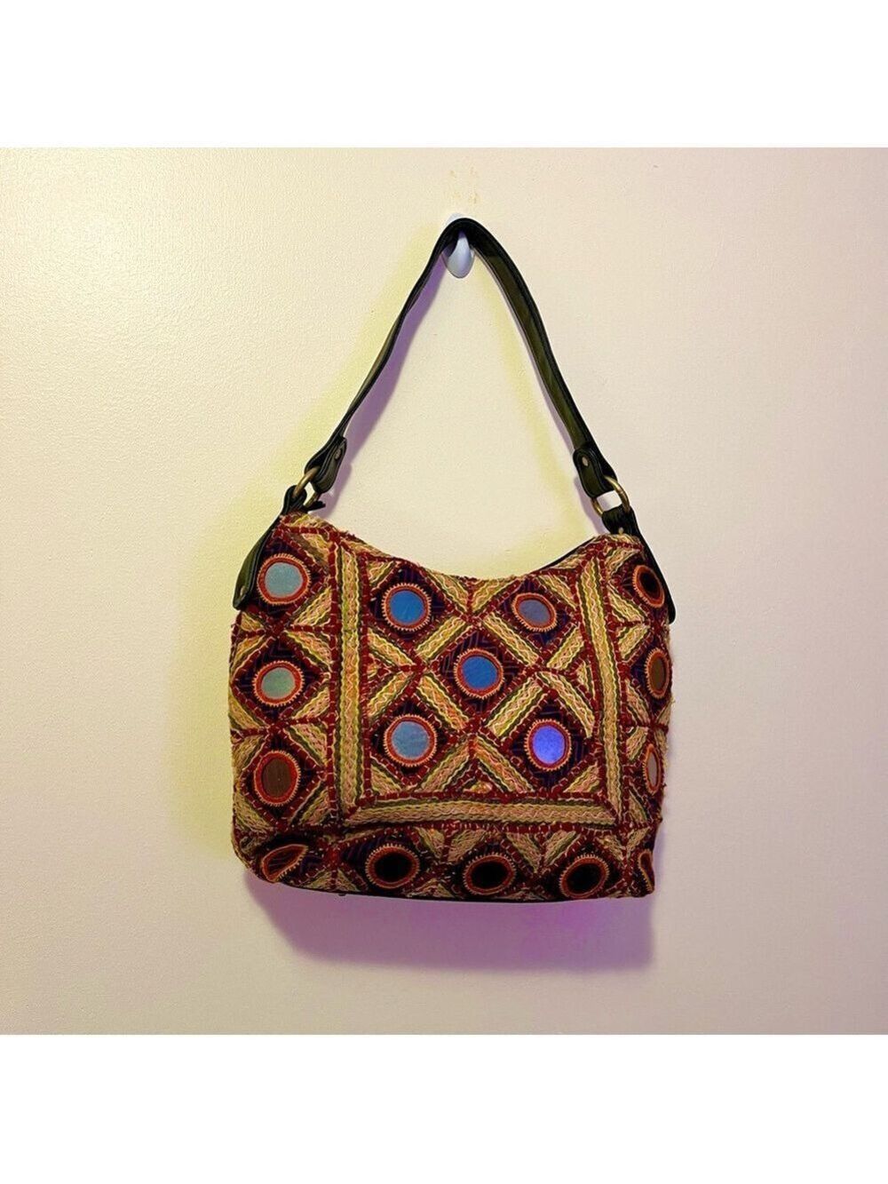 Clever Carriage Company Embroidered Mirror Shoulder Bag Boho India Vintage VTG